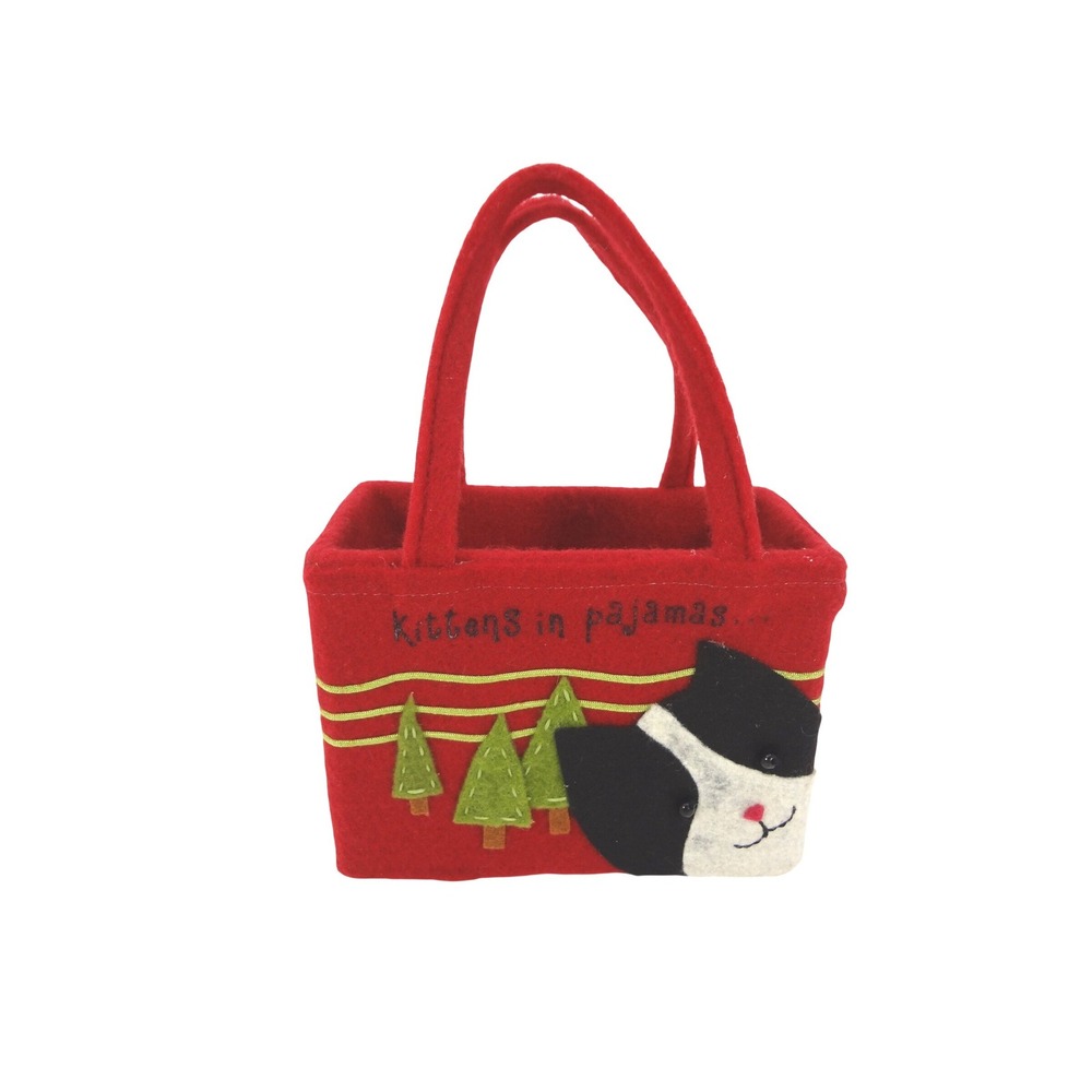 Vintage Kittens in‎ Pajamas Square Red Felt Handbag Accessory Pouch